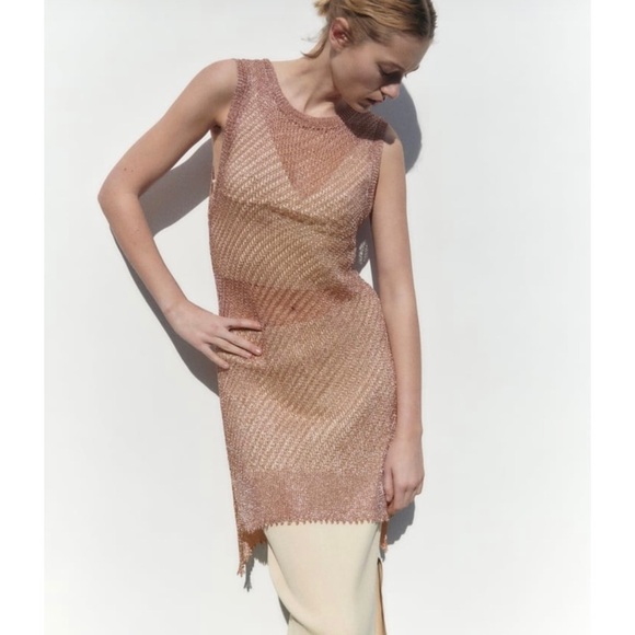 Zara metallic rose gold knit mesh tunic - Picture 1 of 5